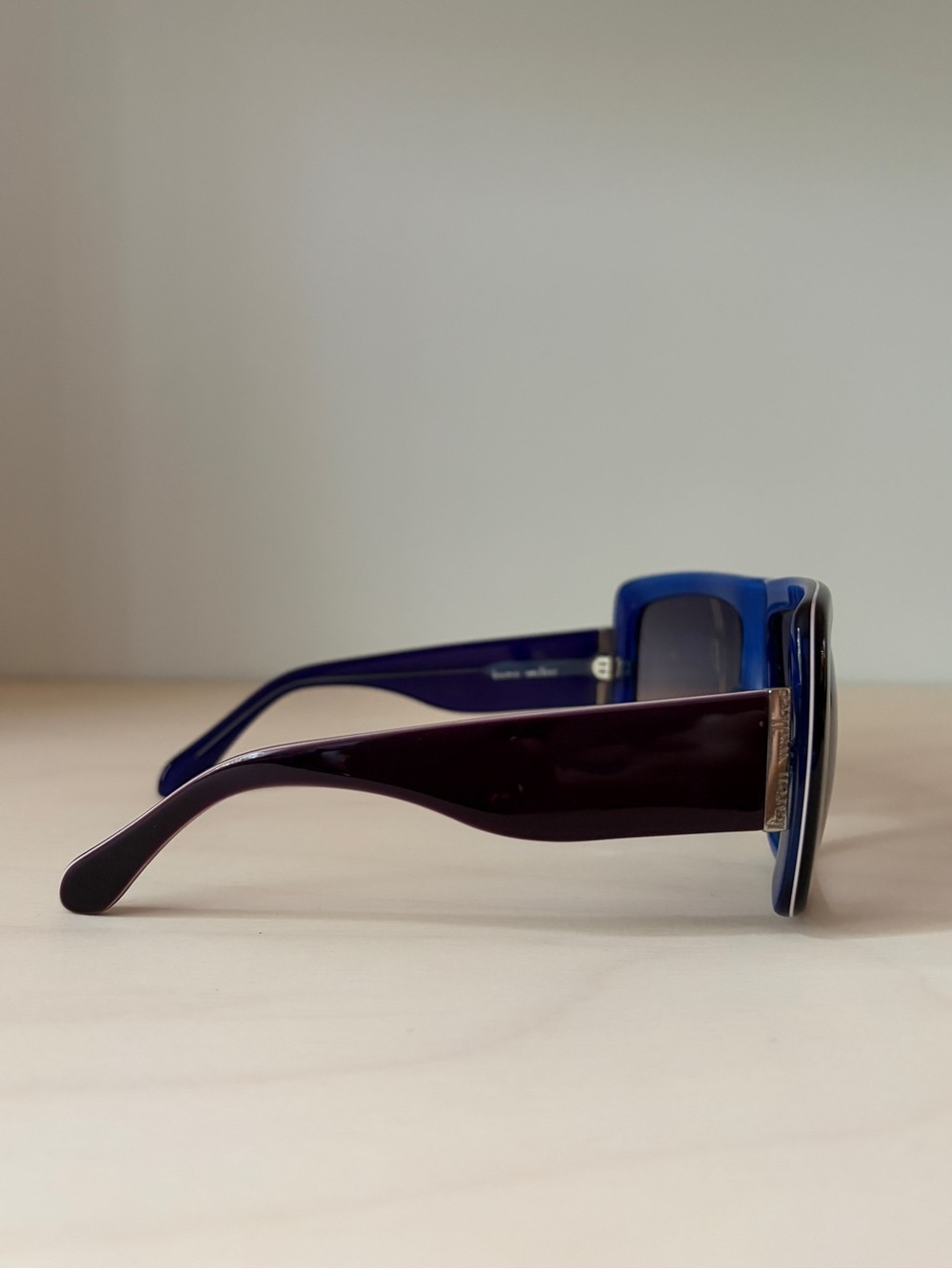 Karen Walker Oversized Black-Plum Sunglasses with Cobalt Inner Frame - Picture 5 of 11